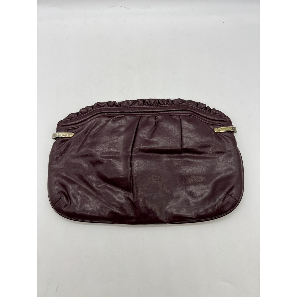 Retro Dark Academia Vintage Plum Faux Leather Kiss Lock Evening Clutch Bag